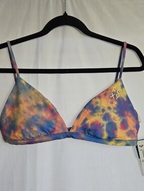 Roxy Tie-Dye Triangle Bikini Top - Blue, Yellow, Pink